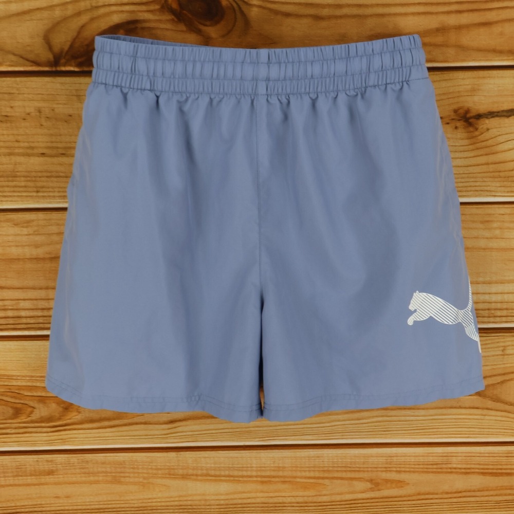 PUMA Athletic Shorts Womens Sz L Blue Stretch Waist Pockets High Rise Drawstring